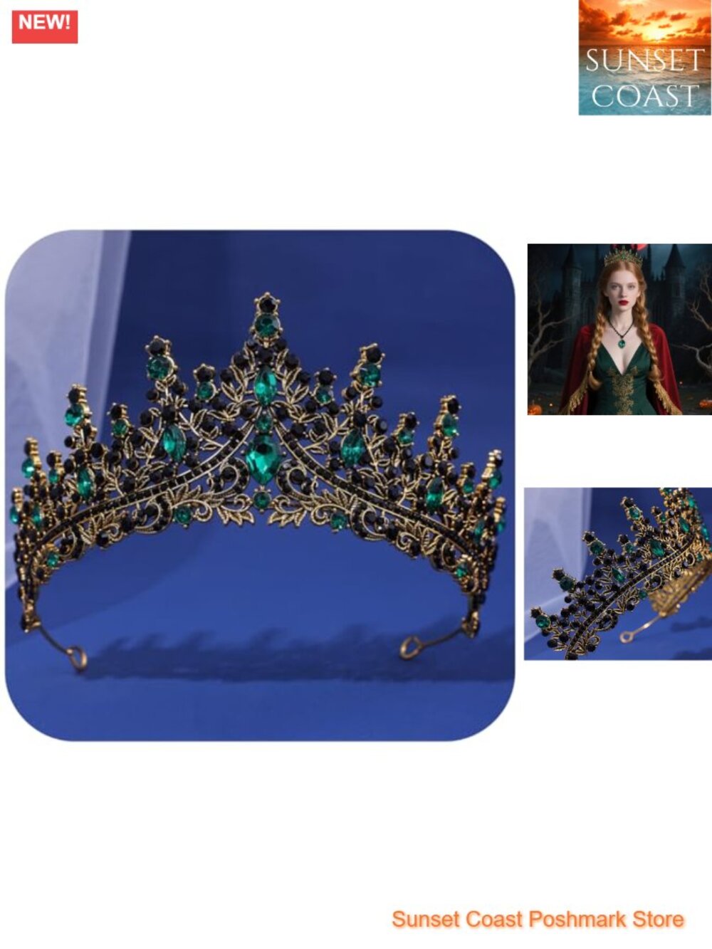 Gothic Evil Queen Tiara Crown Crystal Rhinestone Halloween Vampire Costume